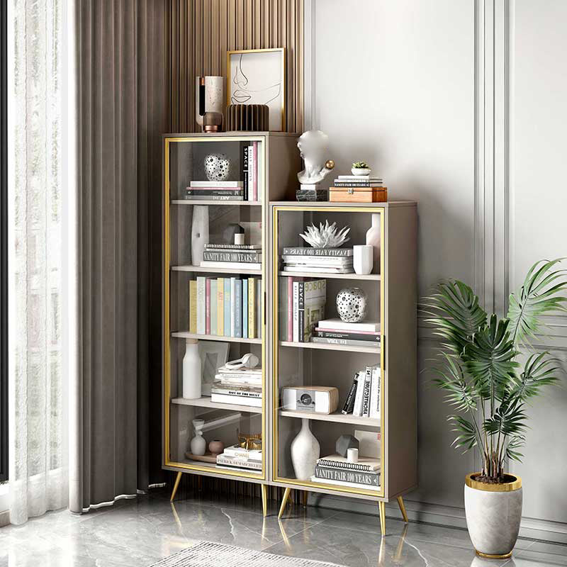 Glam Engineered Wood Bookcase Standard Closed Back Bookshelf with Cabinets