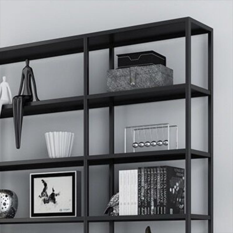 Contemporary Metal Bookcase Open Back Black Etagere Bookshelf