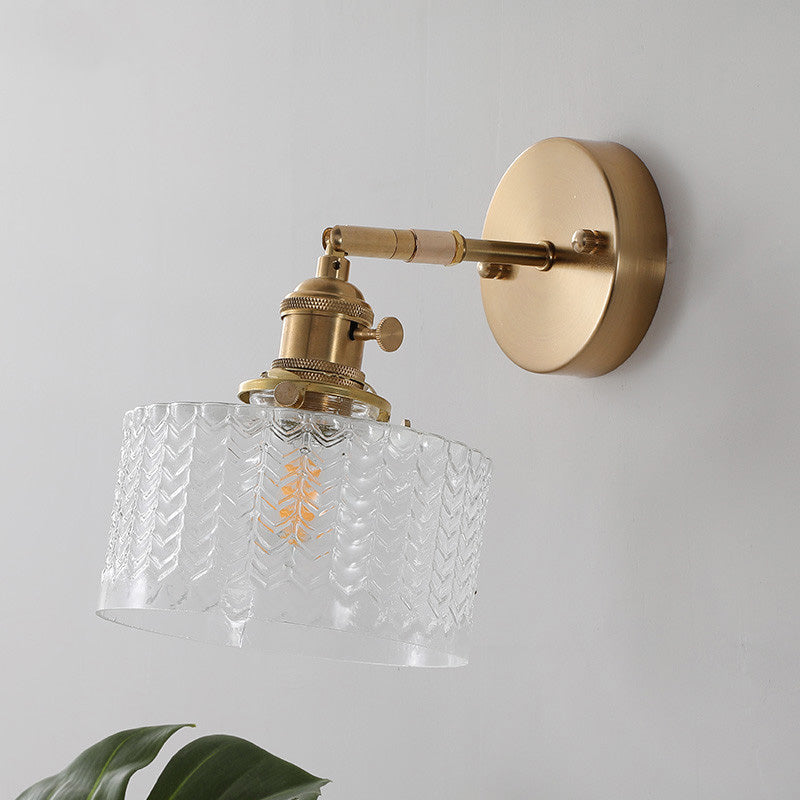 Industrial Style Drum Shade Wall Lamp Glass 1 Light Sconces for Bedroom