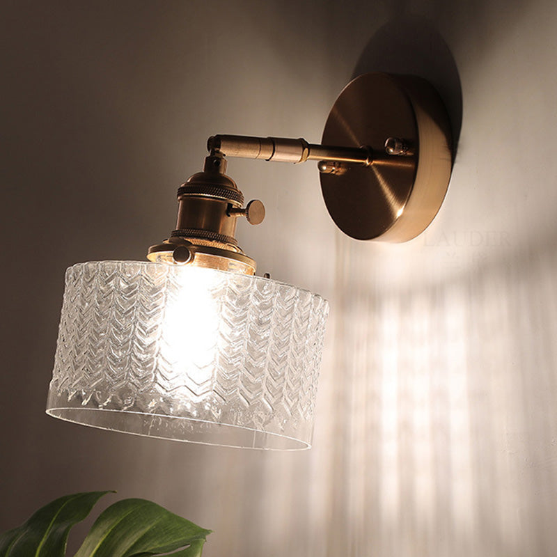 Industrial Style Drum Shade Wall Lamp Glass 1 Light Sconces for Bedroom