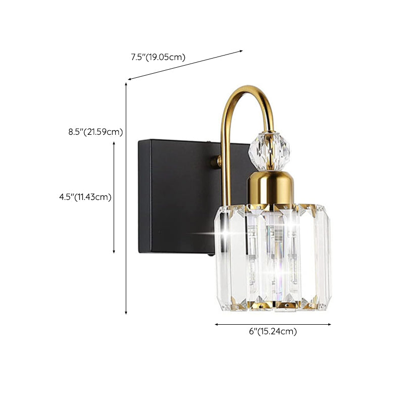 Nordic Style Vanity Light Cylinder Shape Vanity Lamp with Crystal Shade for Shower Room