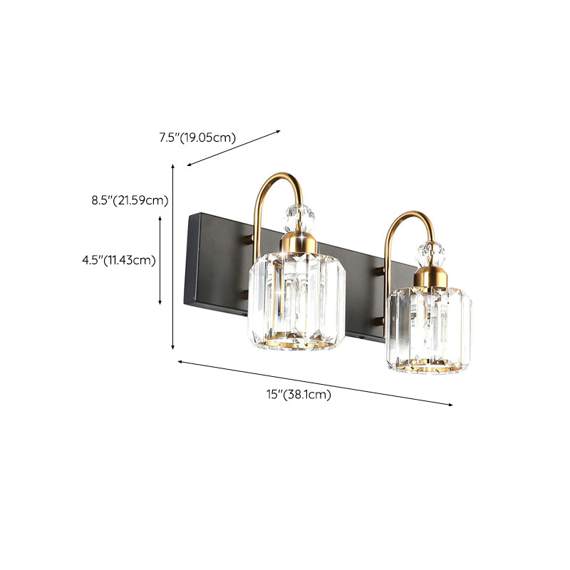 Nordic Style Vanity Light Cylinder Shape Vanity Lamp with Crystal Shade for Shower Room