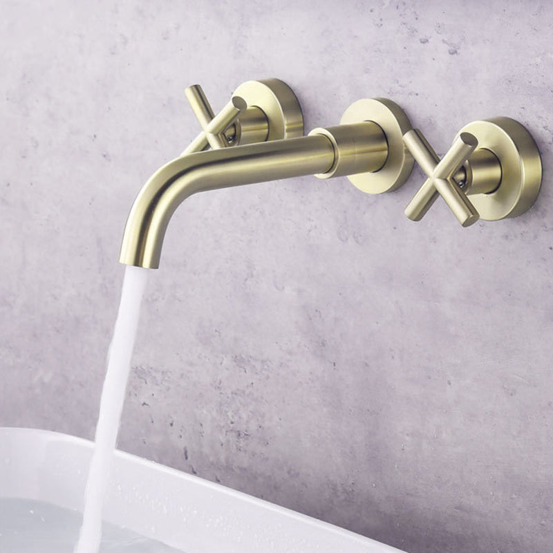 Glam Centerset Faucet Brass Cross Handles 3 Holes Wall Mounted Bathroom Faucet