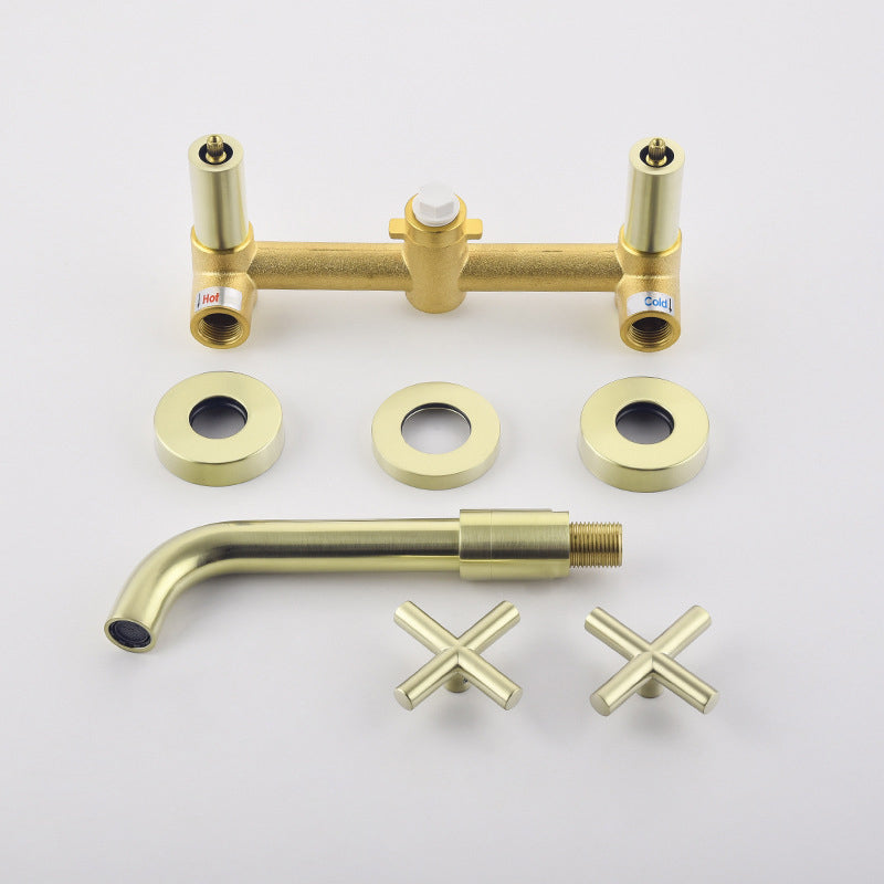 Glam Centerset Faucet Brass Cross Handles 3 Holes Wall Mounted Bathroom Faucet