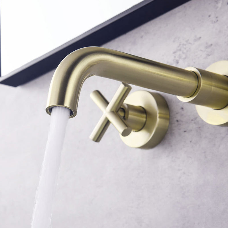 Glam Centerset Faucet Brass Cross Handles 3 Holes Wall Mounted Bathroom Faucet