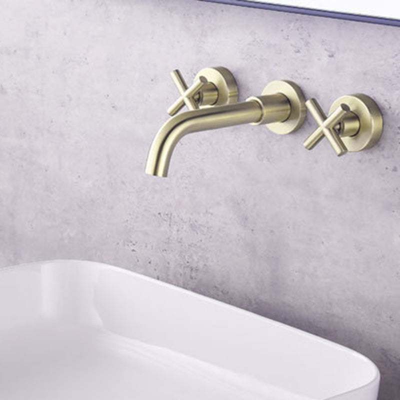 Glam Centerset Faucet Brass Cross Handles 3 Holes Wall Mounted Bathroom Faucet
