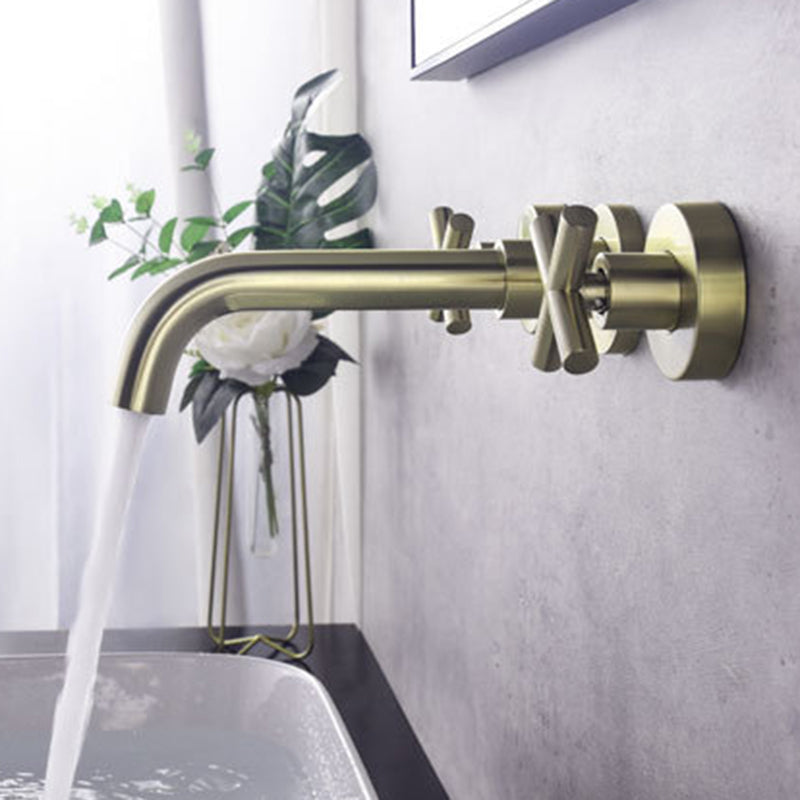 Glam Centerset Faucet Brass Cross Handles 3 Holes Wall Mounted Bathroom Faucet