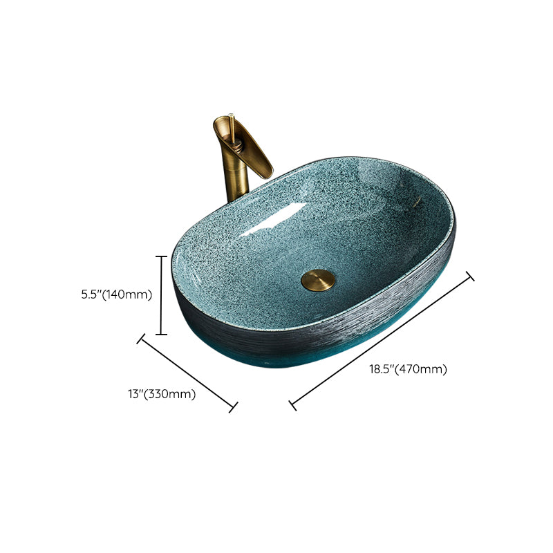 Traditional Vessel Sink Vitreous China Oval with Pop-Up Drain Bathroom Sink