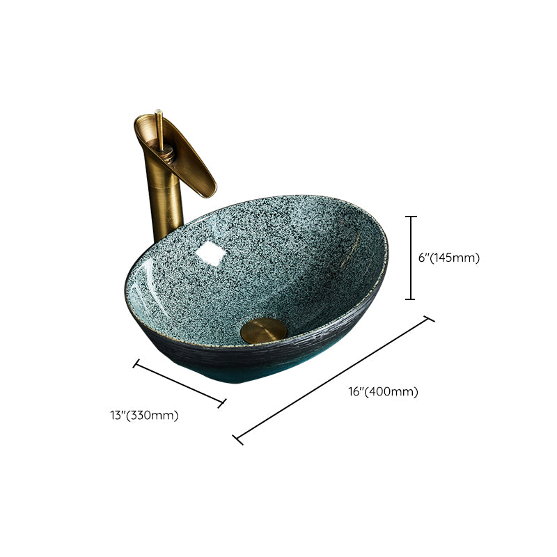 Traditional Vessel Sink Vitreous China Oval with Pop-Up Drain Bathroom Sink
