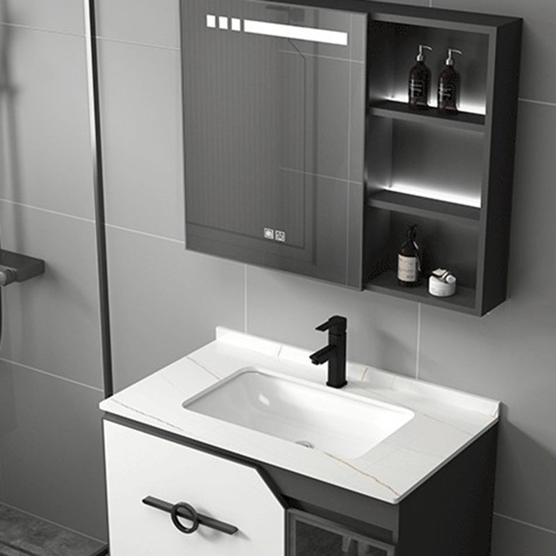 Metal Frame Bath Vanity Mirror Rectangle Wall Mount Single Sink Bathroom Vanity Set