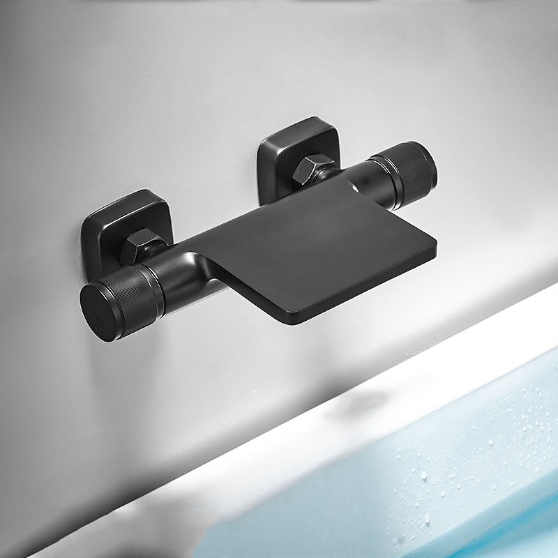 Modern Wall Mounted Metal Tub Filler Waterfall Double Handles Tub Faucet Trim