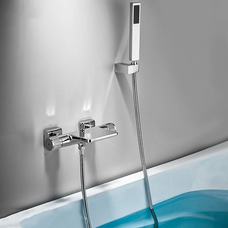 Modern Wall Mounted Metal Tub Filler Waterfall Double Handles Tub Faucet Trim