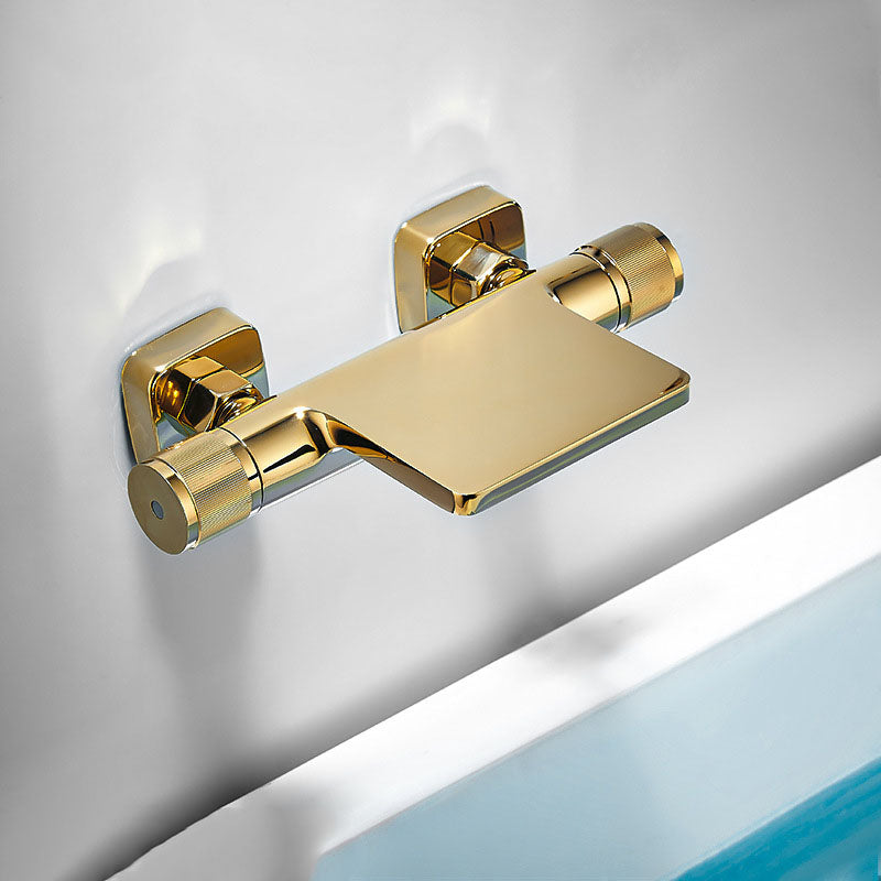 Modern Wall Mounted Metal Tub Filler Waterfall Double Handles Tub Faucet Trim