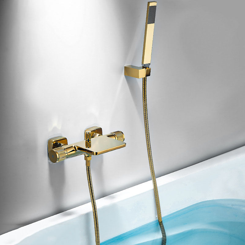 Modern Wall Mounted Metal Tub Filler Waterfall Double Handles Tub Faucet Trim