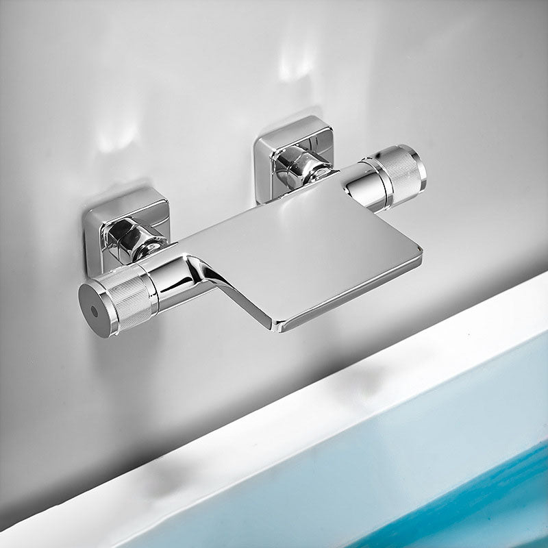 Modern Wall Mounted Metal Tub Filler Waterfall Double Handles Tub Faucet Trim