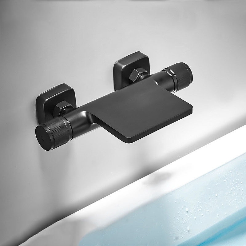 Modern Wall Mounted Metal Tub Filler Waterfall Double Handles Tub Faucet Trim