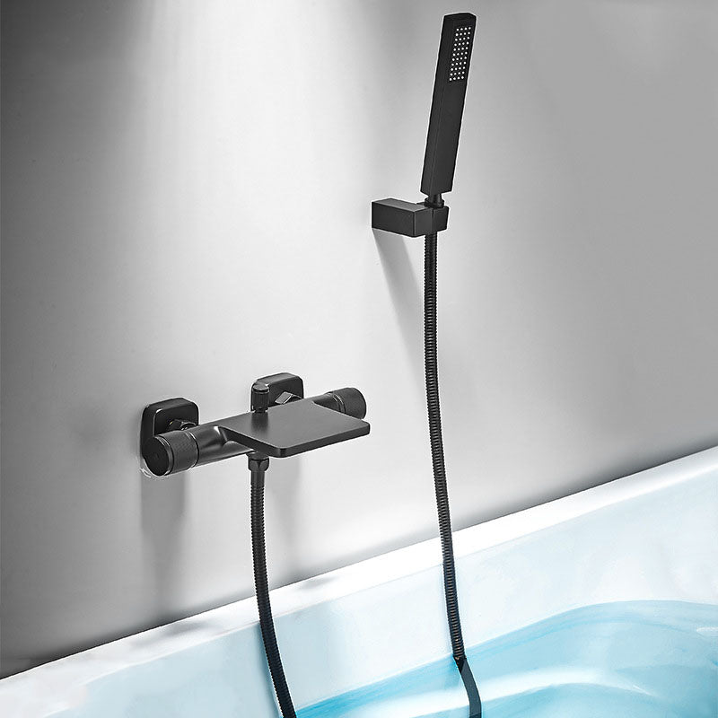 Modern Wall Mounted Metal Tub Filler Waterfall Double Handles Tub Faucet Trim