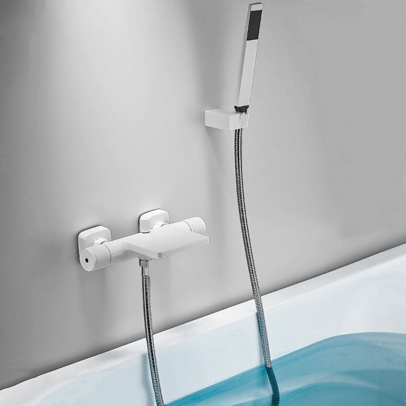 Modern Wall Mounted Metal Tub Filler Waterfall Double Handles Tub Faucet Trim