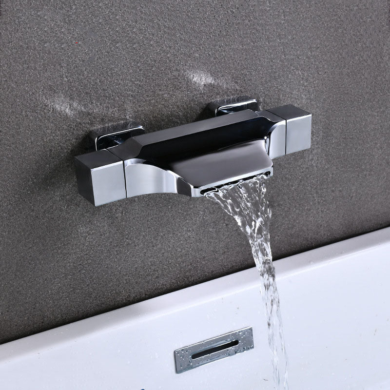 Contemporary Wall Mounted Metal Tub Filler Double Handles Waterfall Tub Faucet Trim
