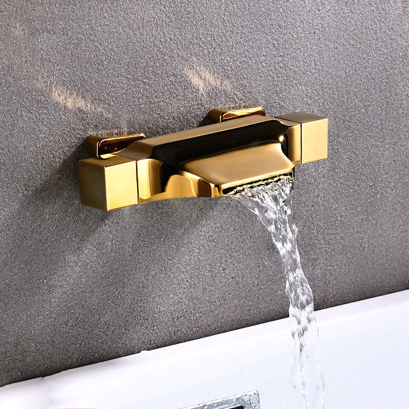Contemporary Wall Mounted Metal Tub Filler Double Handles Waterfall Tub Faucet Trim