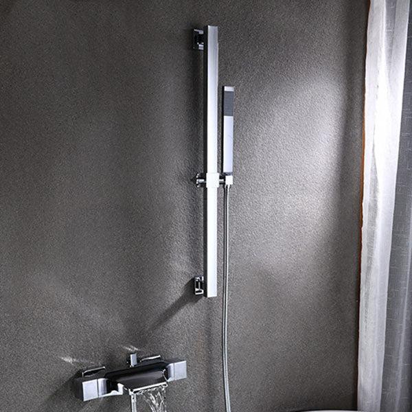 Contemporary Wall Mounted Metal Tub Filler Double Handles Waterfall Tub Faucet Trim