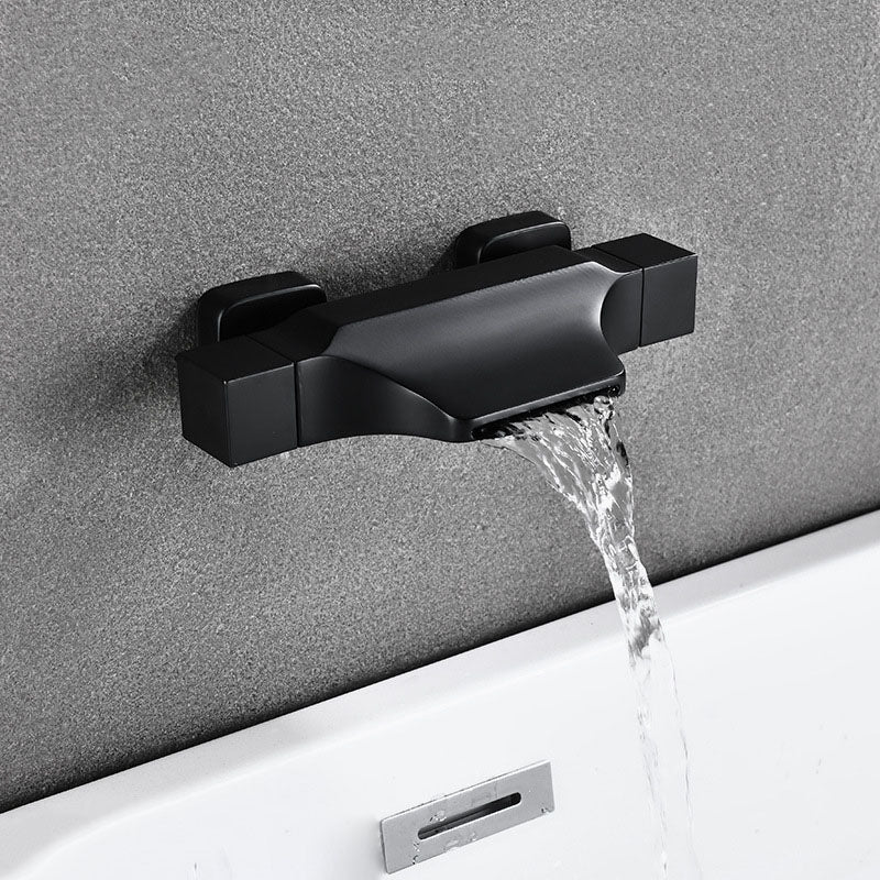 Contemporary Wall Mounted Metal Tub Filler Double Handles Waterfall Tub Faucet Trim