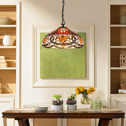 Floral Hanging Pendant Light Stained Glass Shade Living Room and Kitchen Lighting with Adjustable Chains