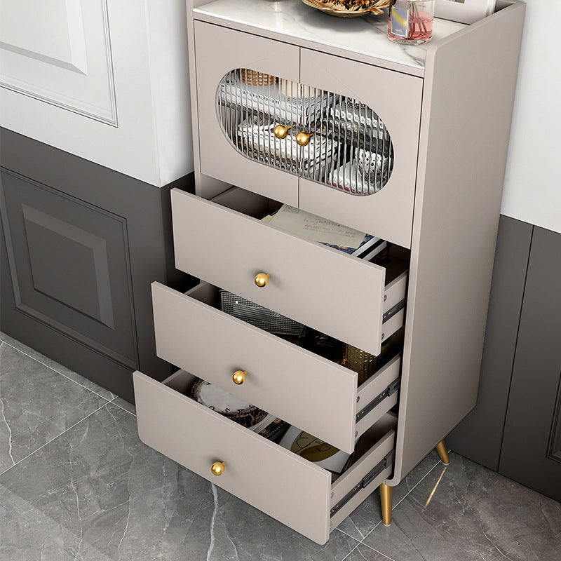 Glam Stone Storage Chest Bedroom Vertical Chest with Metal Legs