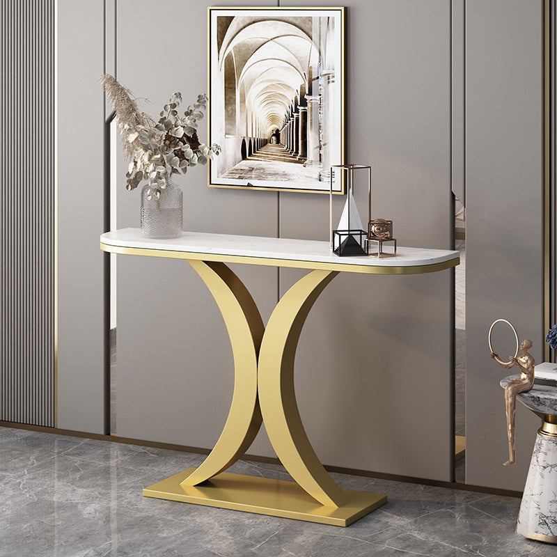 Glam Marble Console Table Half Moon Iron Console Sofa Table for Hall