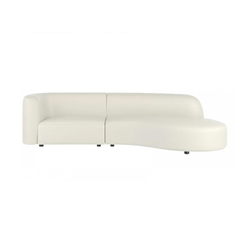 Faux Leather Curved Sofa Glam Simple Irregular Sofa in White of 27.6" H