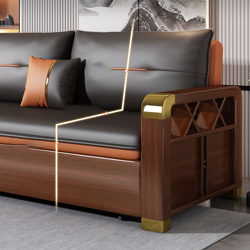 Pillow Included Sofa Futon Solid Wood Futon Sofa Bed with Storage