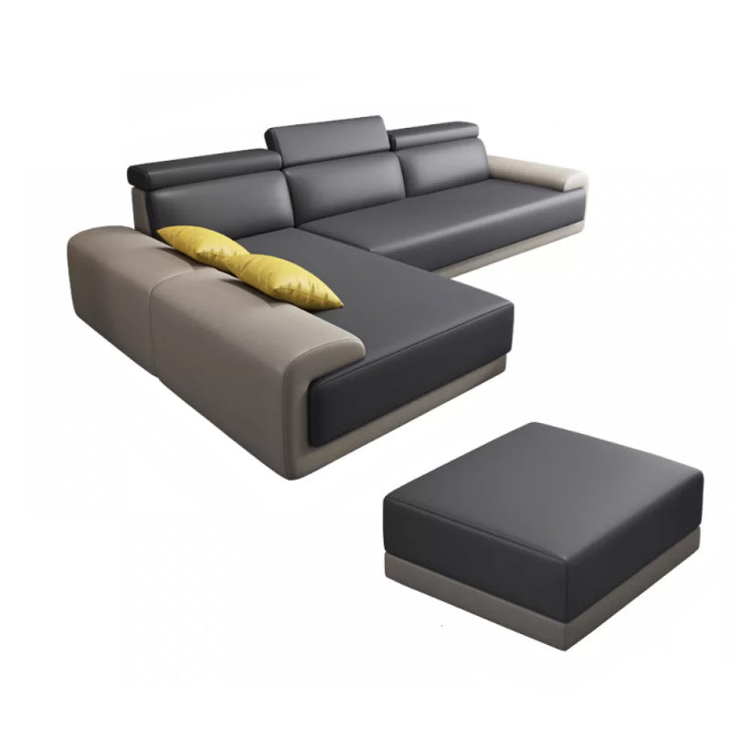 Faux Leather Sofa and Chaise Gray Pillow Top Arm Slipcovered Sofa