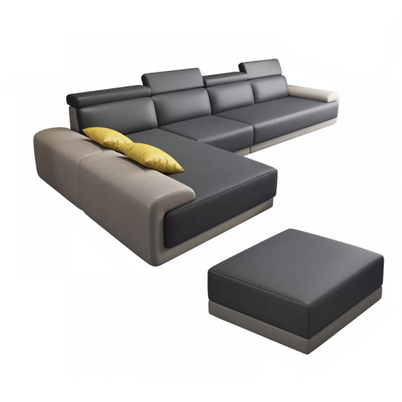 Faux Leather Sofa and Chaise Gray Pillow Top Arm Slipcovered Sofa