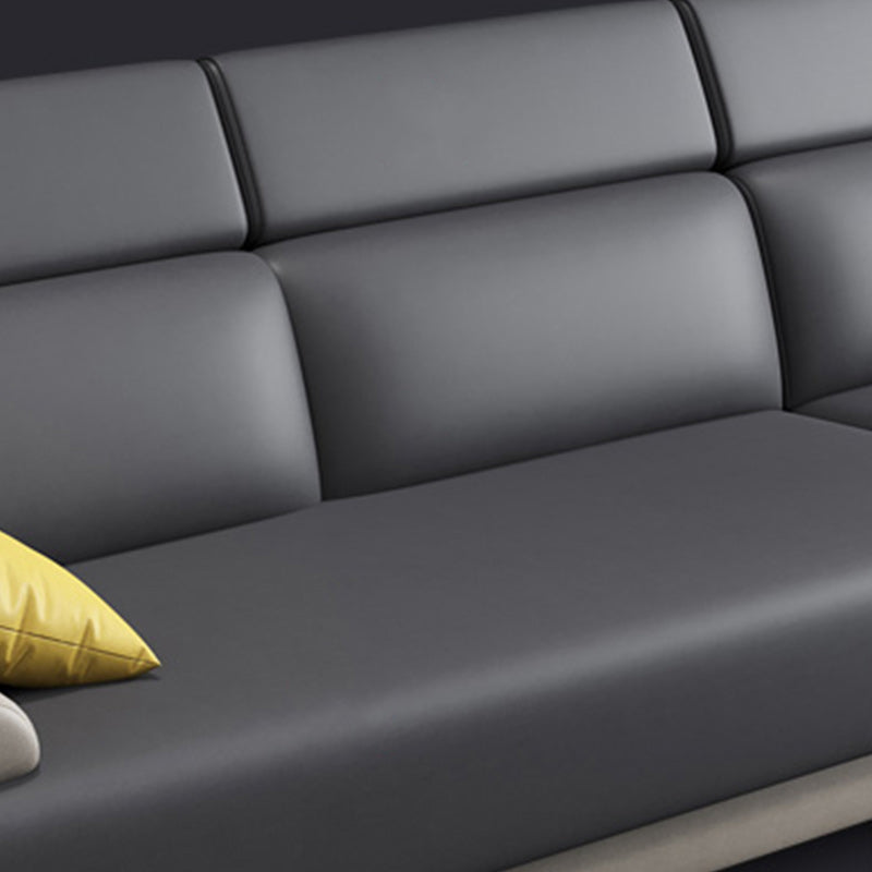 Faux Leather Sofa and Chaise Gray Pillow Top Arm Slipcovered Sofa