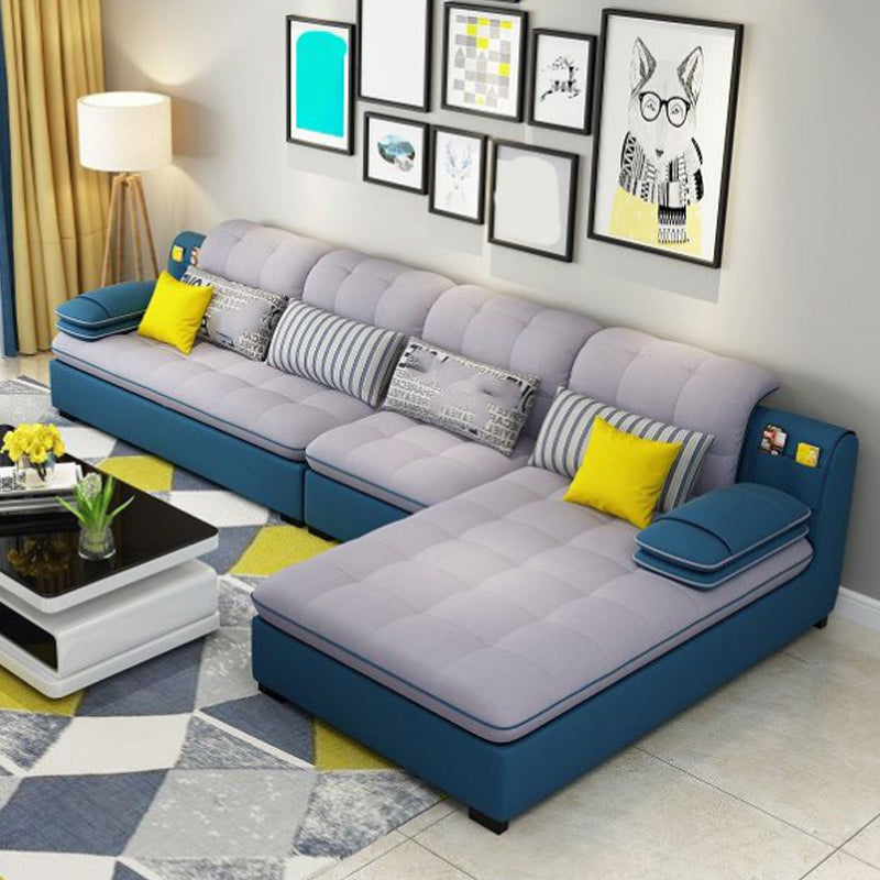 Farmhouse Linen Sofa with Chaise Pillow Top Arm 4-Seater Sofa