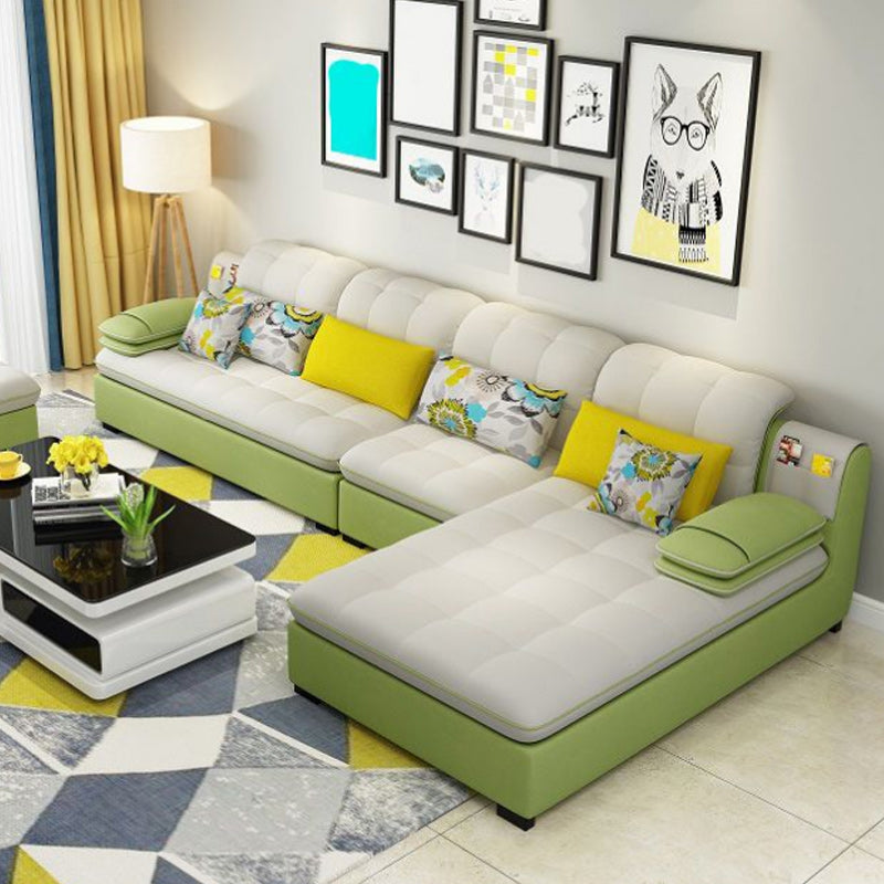 Farmhouse Linen Sofa with Chaise Pillow Top Arm 4-Seater Sofa