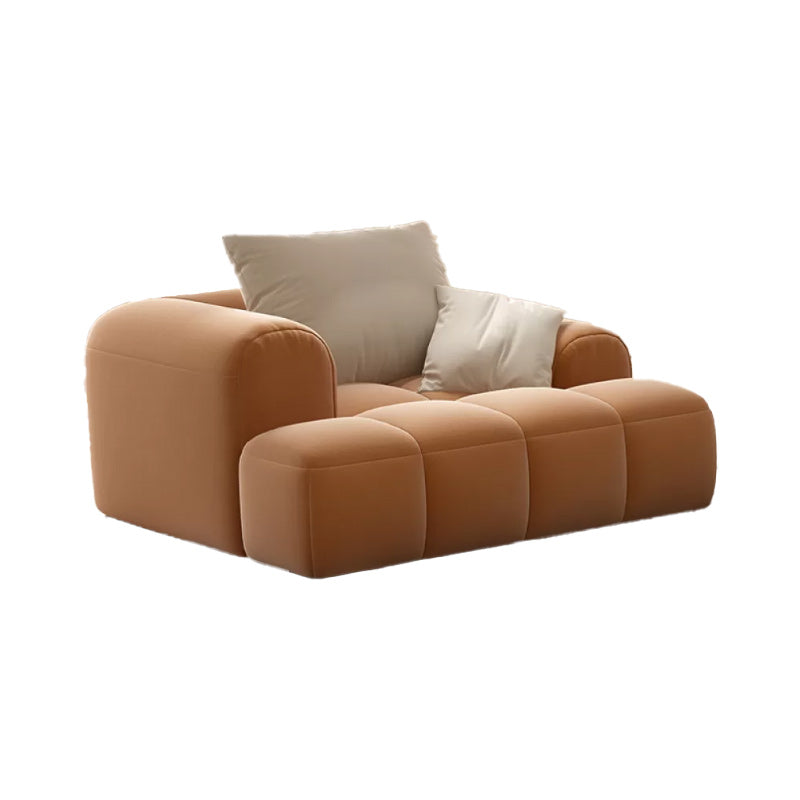 Recessed Arm Sofa Contemporary L Faux Leather Sofa with Pillows
