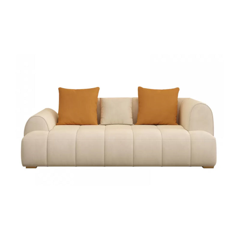 Recessed Arm Sofa Contemporary L Faux Leather Sofa with Pillows