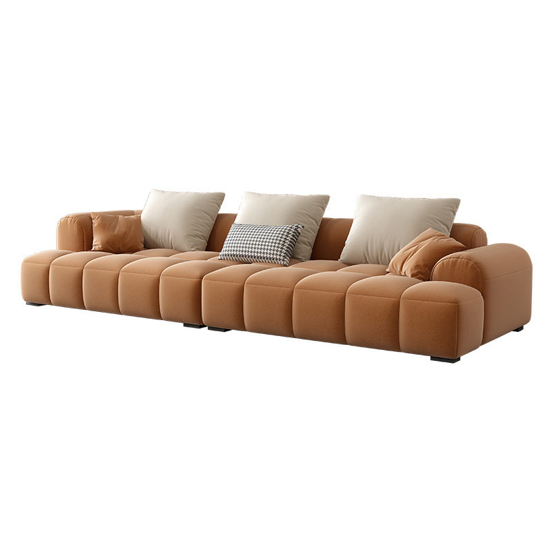 Recessed Arm Sofa Contemporary L Faux Leather Sofa with Pillows