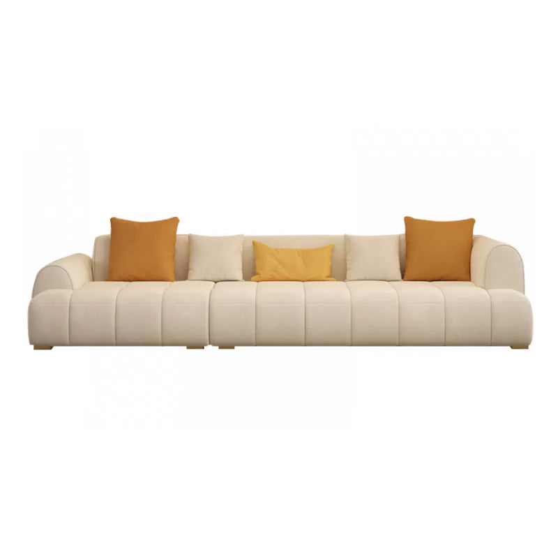 Recessed Arm Sofa Contemporary L Faux Leather Sofa with Pillows