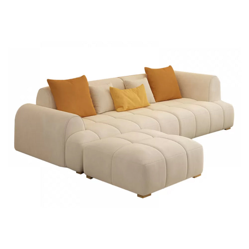 Recessed Arm Sofa Contemporary L Faux Leather Sofa with Pillows