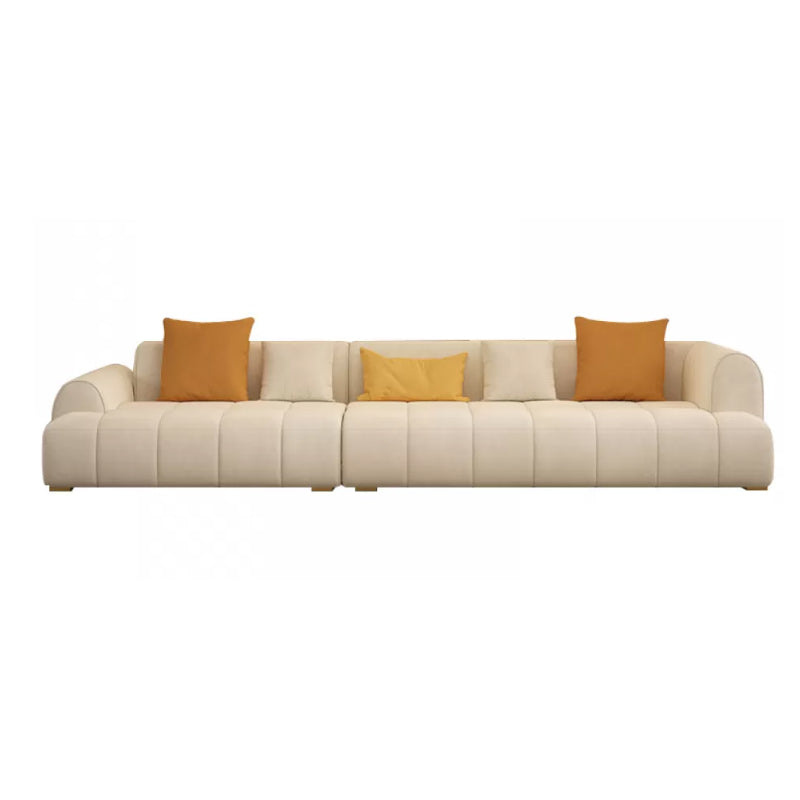 Recessed Arm Sofa Contemporary L Faux Leather Sofa with Pillows