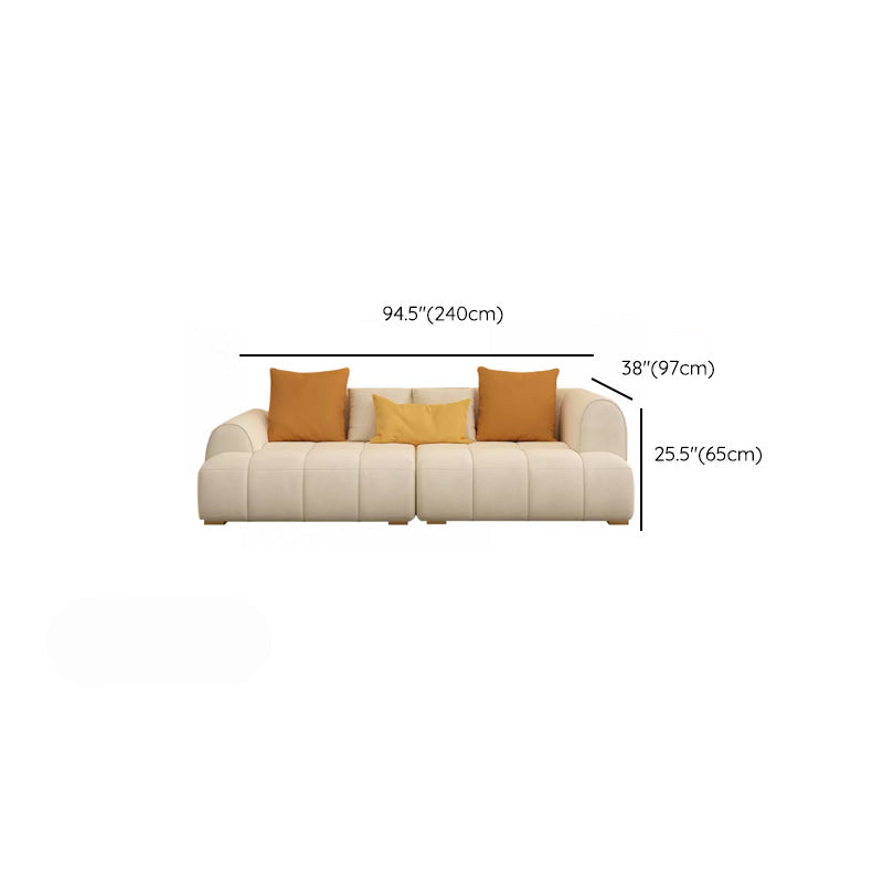 Recessed Arm Sofa Contemporary L Faux Leather Sofa with Pillows