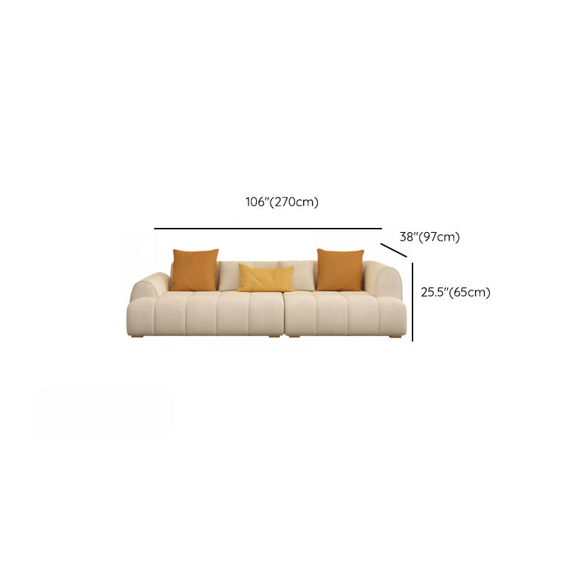 Recessed Arm Sofa Contemporary L Faux Leather Sofa with Pillows