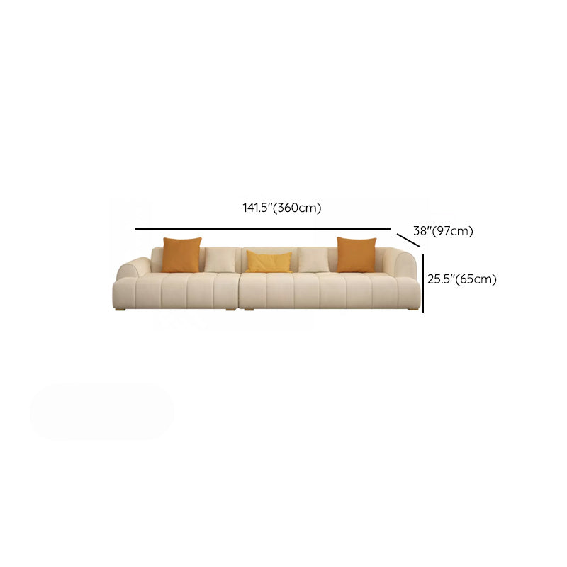 Recessed Arm Sofa Contemporary L Faux Leather Sofa with Pillows