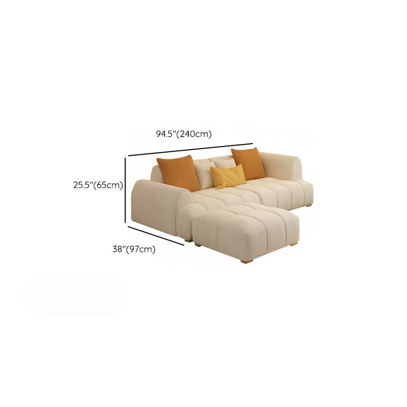 Recessed Arm Sofa Contemporary L Faux Leather Sofa with Pillows