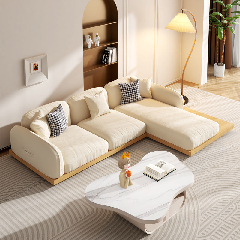 Contemporary Velvet Sectional Sofa with Pillows Back and Square Arms