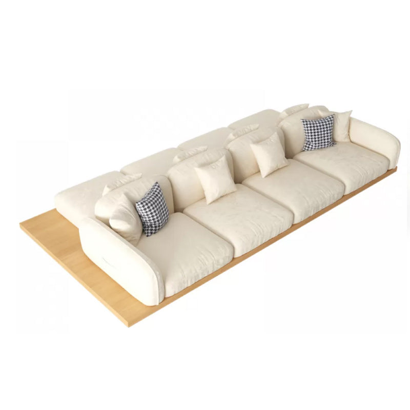 Contemporary Velvet Sectional Sofa with Pillows Back and Square Arms