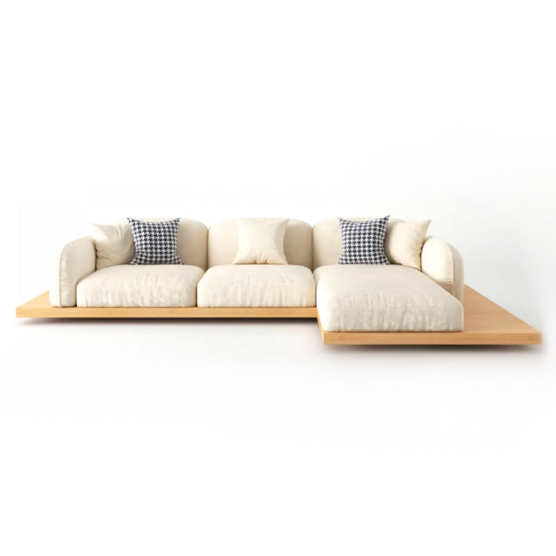 Contemporary Velvet Sectional Sofa with Pillows Back and Square Arms