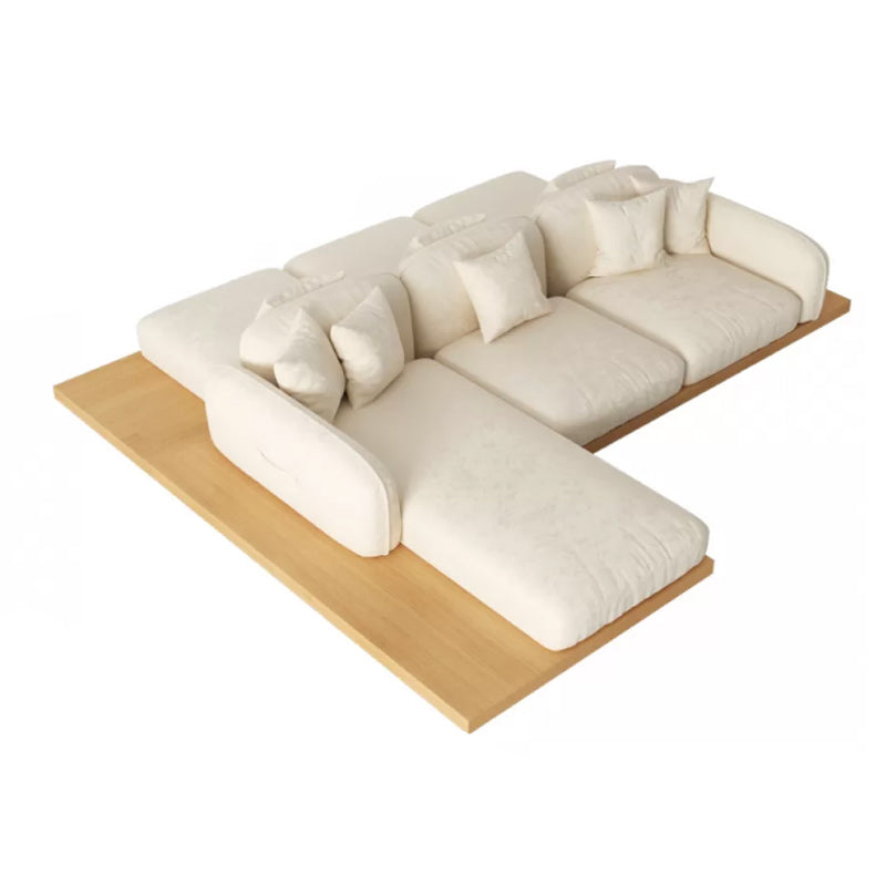 Contemporary Velvet Sectional Sofa with Pillows Back and Square Arms